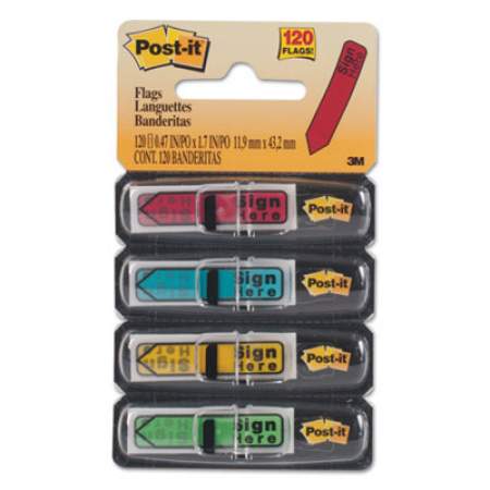 Post-it Flags Arrow Message 1/2" Page Flags w/Dispensers, "Sign Here", Asst Primary, 120/Pack (684SH)