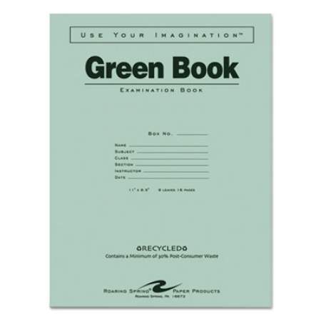 Roaring Spring Green Books Exam Books, Wide/Legal Rule, Green Cover, 11 x 8.5, 8 Sheets (77509)