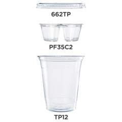Dart Clear PET Cups with Two Compartment Insert, 12 oz, Clear, 500 Sets/Carton (PF35C2CP)