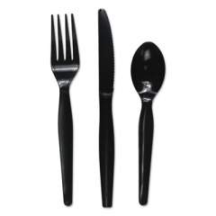 Boardwalk Three-Piece Cutlery Kit, Fork/Knife/Teaspoon, Heavyweight, Black, 250/Carton (FKTHWPSBLA)