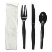 Boardwalk Four-Piece Cutlery Kit, Fork/Knife/Napkin/Teaspoon, Black, 250/Carton (FKTNMWPSBLA)