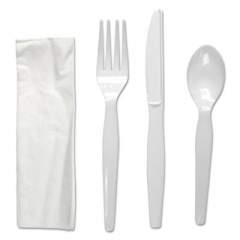 Boardwalk Four-Piece Cutlery Kit, Fork/Knife/Napkin/Teaspoon, Heavyweight, White, 250/Carton (FKTNHWPSWH)