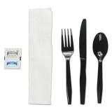 Boardwalk Six-Piece Cutlery Kit, Condiment/Fork/Knife/Napkin/Teaspoon, Black, 250/Carton (FKTNSMWPSBLA)