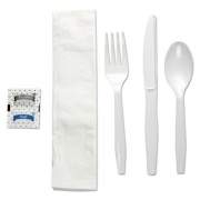 Boardwalk Six-Piece Cutlery Kit, Condiment/Fork/Knife/Napkin/Teaspoon, White, 250/Carton (FKTNSMWPSWH)