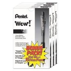 Pentel WOW! Ballpoint Pen Value Pack, Retractable, Medium 1 mm, Black Ink, Black Barrel, 36/Pack (BK440ASWUS)