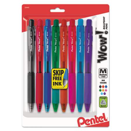 Pentel WOW! Ballpoint Pen, Retractable, Medium 1 mm, Assorted Ink and Barrel Colors, 8/Pack (BK440BP8M)