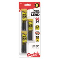 Pentel Super Hi-Polymer Lead Refills, 0.9 mm, HB, Black, 30/Tube, 3 Tubes/Pack (C29BPHB3)