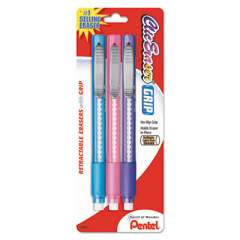 Pentel Clic Eraser Grip Eraser, For Pencil Marks, White Eraser, Randomly Assorted Barrel Colors (Three-Colors), 3/Pack (ZE21TBP3M)