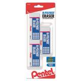 Pentel Hi-Polymer Eraser, For Pencil Marks, Rectangular Block, Medium, White, 3/Pack (ZEH10BP3K6)