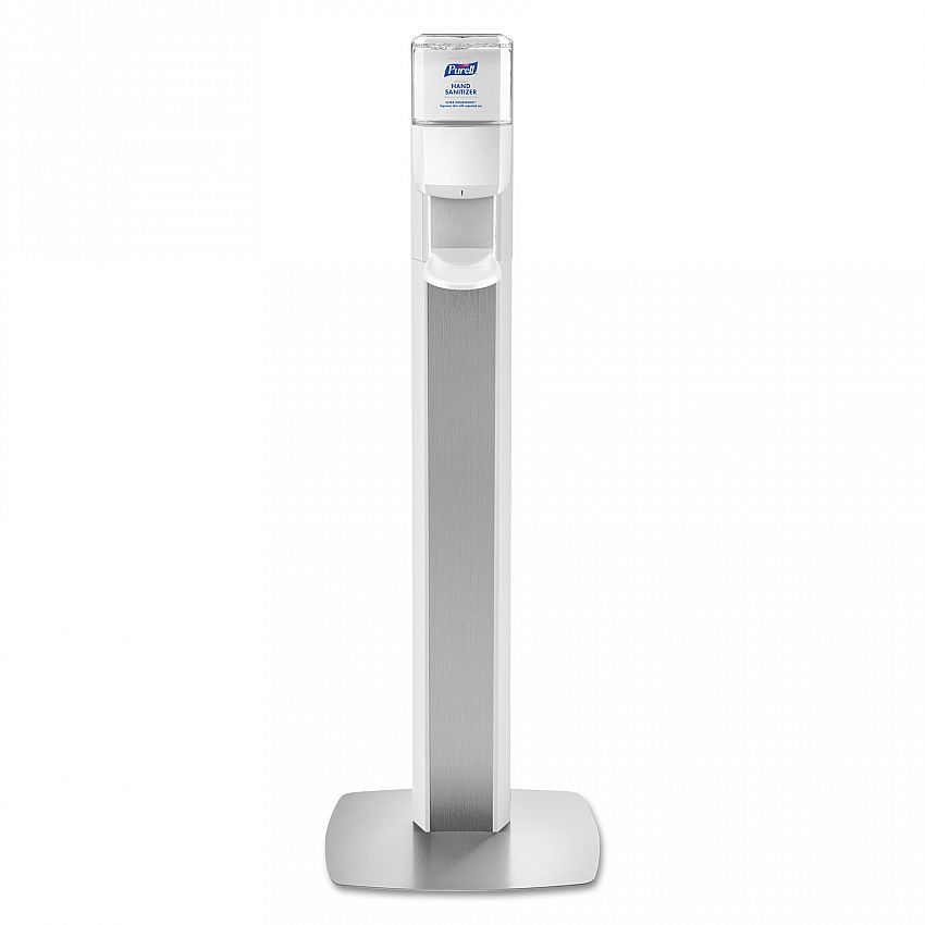 MESSENGER ES6 Floor Stand with Dispenser, 1,200 mL, 13.16 x 16.63 x 51.57, Silver/White (7306DSSLV)