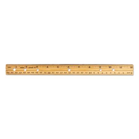 Charles Leonard Beveled Wood Ruler w/Single Metal Edge, 3-Hole Punched, Standard/Metric, 12" Long, Natural, 36/Box (77120)