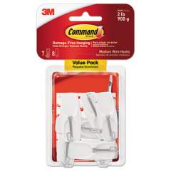 Command General Purpose Wire Hooks, Medium, 2 lb Cap, White, 7 Hooks and 8 Strips/Pack (17065VPES)