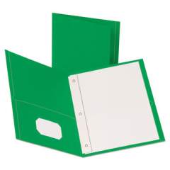 Oxford Leatherette Two Pocket Portfolio with Fasteners, 8.5 x 11, Green/Green, 10/Pack (57773EE)