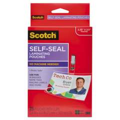 Scotch Self-Sealing Laminating Pouches, 12.5 mil, 2.31" x 4.06", Gloss Clear, 25/Pack (LS852G)