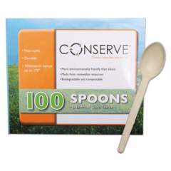 CONSERVE Corn Starch Cutlery, Spoon, White, 100/Pack (10232)