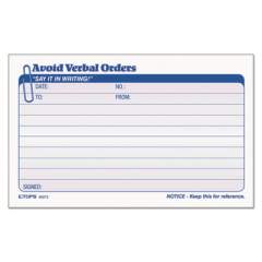 TOPS Avoid Verbal Orders Manifold Book, Two-Part Carbonless, 6.25 x 4.25, 1/Page, 50 Forms (46373)