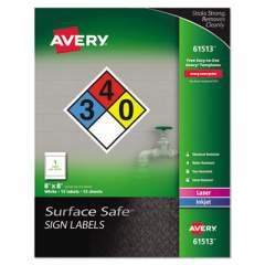 Avery Surface Safe Removable Label Safety Signs, Inkjet/Laser Printers, 8 x 8, White, 15/Pack (61513)