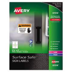 Avery Surface Safe Removable Label Safety Signs, Inkjet/Laser Printers, 3.5 x 5, White, 4/Sheet, 15 Sheets/Pack (61514)