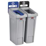 Rubbermaid Commercial Slim Jim Recycling Station Kit, 46 gal, 2-Stream Landfill/Paper (2007915)
