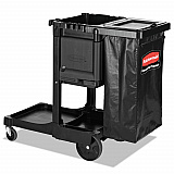Executive Janitorial Cleaning Cart, Plastic, 4 Shelves, 1 Bin, 21.75" x 46" x 38.38", Black (1861430)