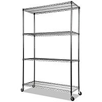NSF Certified 4-Shelf Wire Shelving Kit with Casters, 48w x 18d x 72h, Black Anthracite (SW604818BA)