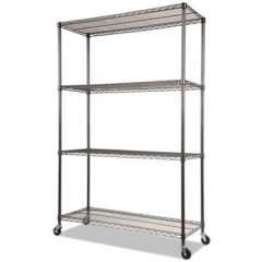 Alera NSF Certified 4-Shelf Wire Shelving Kit with Casters, 48w x 18d x 72h, Black Anthracite (SW604818BA)
