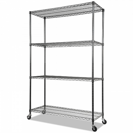NSF Certified 4-Shelf Wire Shelving Kit with Casters, 48w x 18d x 72h, Black Anthracite (SW604818BA)