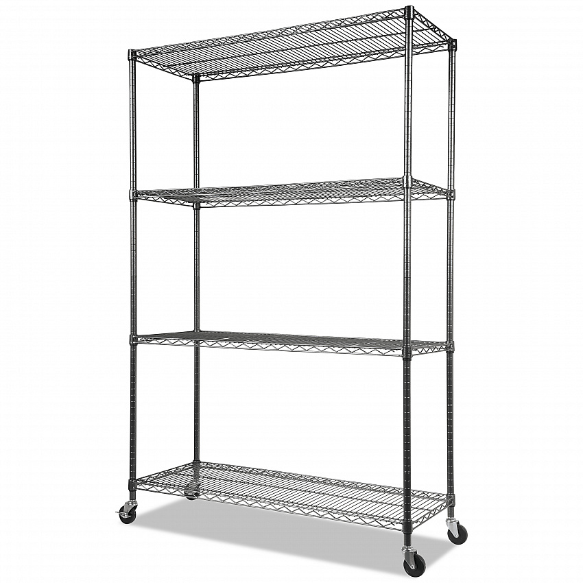 NSF Certified 4-Shelf Wire Shelving Kit with Casters, 48w x 18d x 72h, Black Anthracite (SW604818BA)