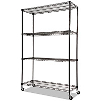 NSF Certified 4-Shelf Wire Shelving Kit with Casters, 48w x 18d x 72h, Black (SW604818BL)