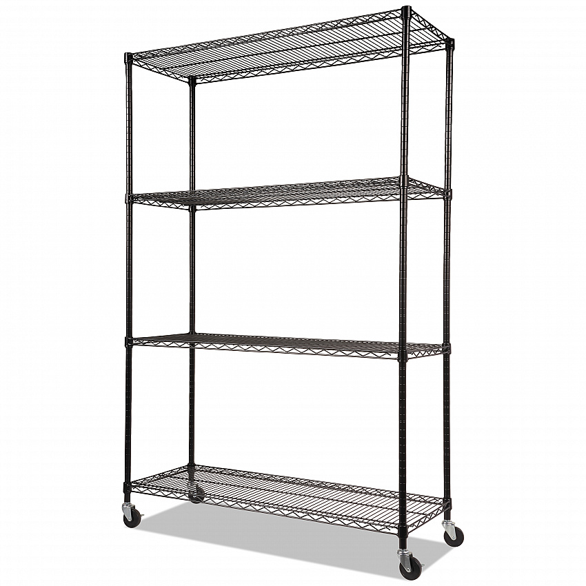 NSF Certified 4-Shelf Wire Shelving Kit with Casters, 48w x 18d x 72h, Black (SW604818BL)