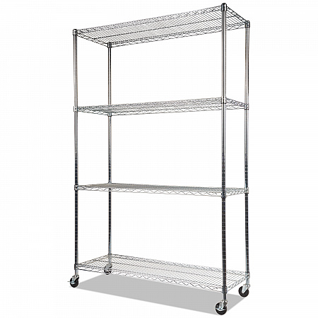 NSF Certified 4-Shelf Wire Shelving Kit with Casters, 48w x 18d x 72h, Silver (SW604818SR)