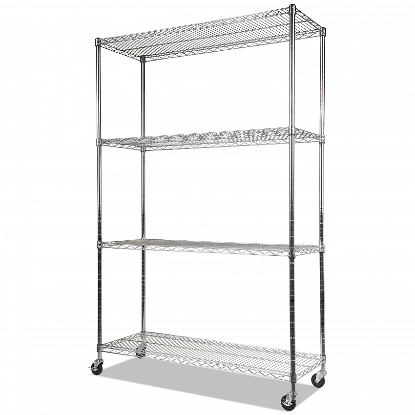 NSF Certified 4-Shelf Wire Shelving Kit with Casters, 48w x 18d x 72h, Silver (SW604818SR)