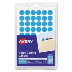 Avery Handwrite Only Self-Adhesive Removable Round Color-Coding Labels, 0.5" dia., Light Blue, 60/Sheet, 14 Sheets/Pack, (5050) (05050)