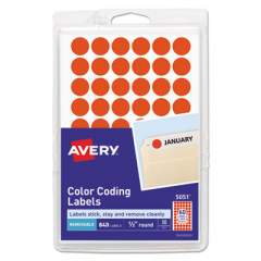 Avery Handwrite Only Self-Adhesive Removable Round Color-Coding Labels, 0.5" dia., Neon Red, 60/Sheet, 14 Sheets/Pack, (5051) (05051)