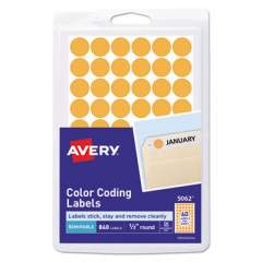 Avery Handwrite Only Self-Adhesive Removable Round Color-Coding Labels, 0.5" dia., Neon Orange, 60/Sheet, 14 Sheets/Pack, (5062) (05062)