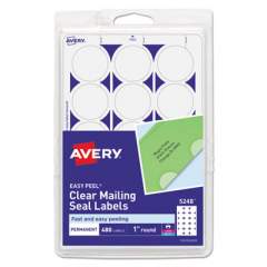Avery Printable Mailing Seals, 1" dia., Clear, 15/Sheet, 32 Sheets/Pack, (5248) (05248)