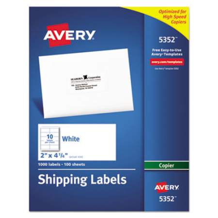 Avery Copier Mailing Labels, Copiers, 2 x 4.25, White, 10/Sheet, 100 Sheets/Box (5352)