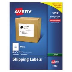 Avery Copier Mailing Labels, Copiers, 8.5 x 11, White, 100/Box (5353)