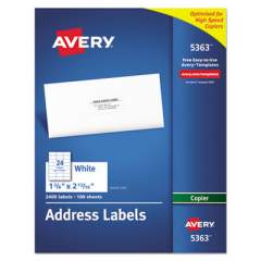 Avery Copier Mailing Labels, Copiers, 1.38 x 2.81, White, 24/Sheet, 100 Sheets/Box (5363)