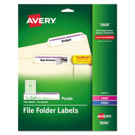 Avery Permanent TrueBlock File Folder Labels with Sure Feed Technology, 0.66 x 3.44, White, 30/Sheet, 25 Sheets/Pack (5666)