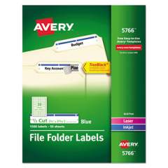 Avery Permanent TrueBlock File Folder Labels with Sure Feed Technology, 0.66 x 3.44, White, 30/Sheet, 50 Sheets/Box (5766)