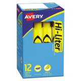 Avery HI-LITER Desk-Style Highlighters, Yellow Ink, Chisel Tip, Yellow/Black Barrel, Dozen (07742)