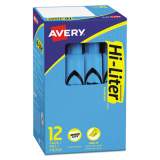 Avery HI-LITER Desk-Style Highlighters, Light Blue Ink, Chisel Tip, Light Blue/Black Barrel, Dozen (07746)