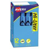 Avery HI-LITER Desk-Style Highlighters, Fluorescent Blue Ink, Chisel Tip, Blue/Black Barrel, Dozen (24016)