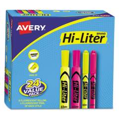 Avery HI-LITER Highlighter Value Pack, Desk/Pen Style Combo, Assorted Ink Colors, Chisel/Bullet Tips, Assorted Barrel Colors, 24/PK (29862)