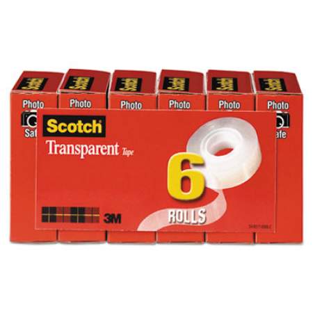 Scotch Transparent Tape, 1" Core, 0.75" x 83.33 ft, Transparent, 6/Pack (600K6)