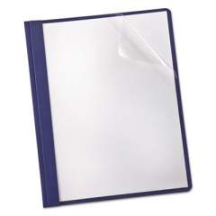 Oxford Clear Front Linen Report Cover, Three-Prong Fastener, 0.5" Capacity, 8.5 x 11, Clear/Navy, 25/Box (53343)