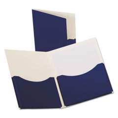 Oxford Double Stuff Gusseted 2-Pocket Laminated Paper Folder, 200-Sheet Capacity, 11 x 8.5, Navy, 20/Box (54443)