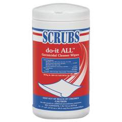 SCRUBS do-it ALL Germicidal Cleaner Wipes, Lemon, 7" x 8", White, 75/Container, 6/CT (98075)