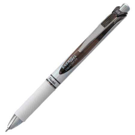 Pentel EnerGel RTX Gel Pen, Retractable, Fine 0.5 mm Needle Tip, Black Ink, White/Black Barrel (BLN75PWA)